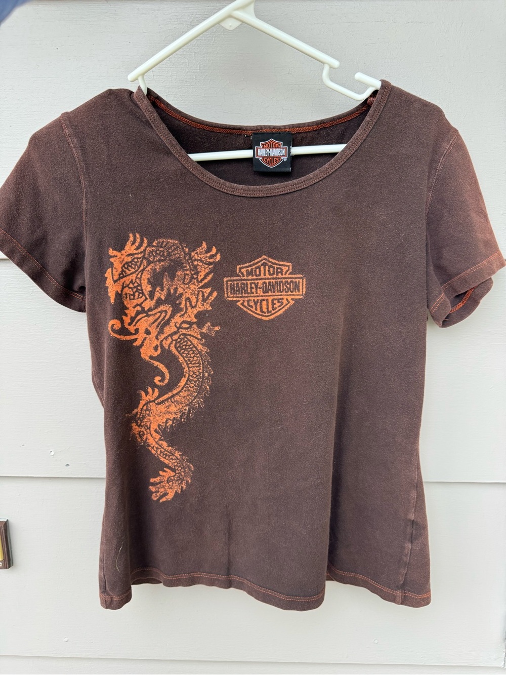 Harley-Davidson Brown Tee with Orange Dragon Logo